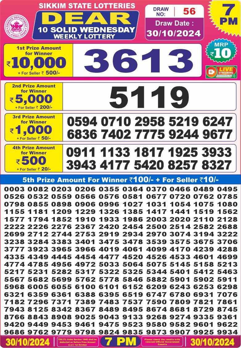 dear 10 weekly lottery result 7pm