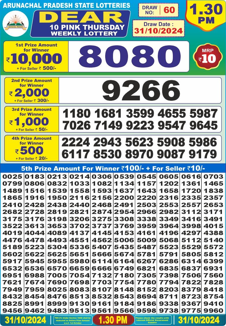 dear 10 weekly lottery result 1:30pm