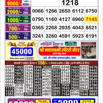 golden star weekly lottery result 9pm