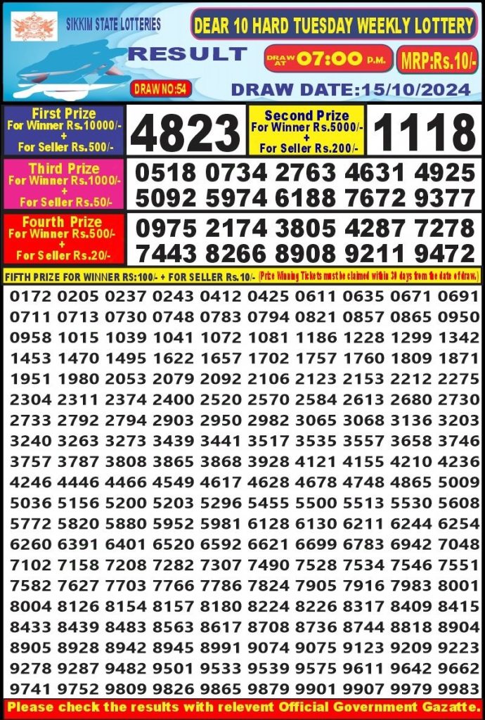 dear 10 weekly lottery result 7pm