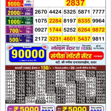 golden star weekly lottery result 9pm