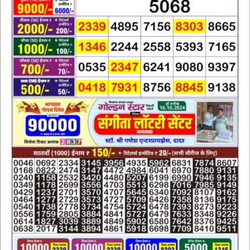 golden star weekly lottery result 9pm