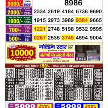 golden star weekly lottery result 9pm