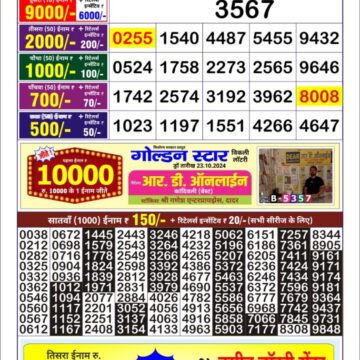 golden star weekly lottery result 9pm