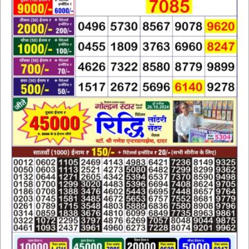 golden star weekly lottery result 9pm