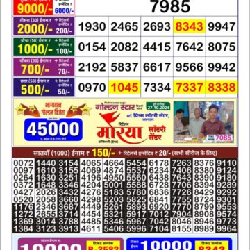 golden star weekly lottery result 9pm