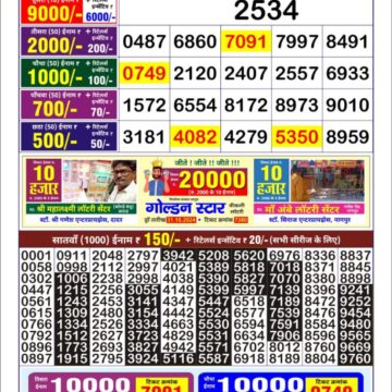 golden star weekly lottery result 9pm