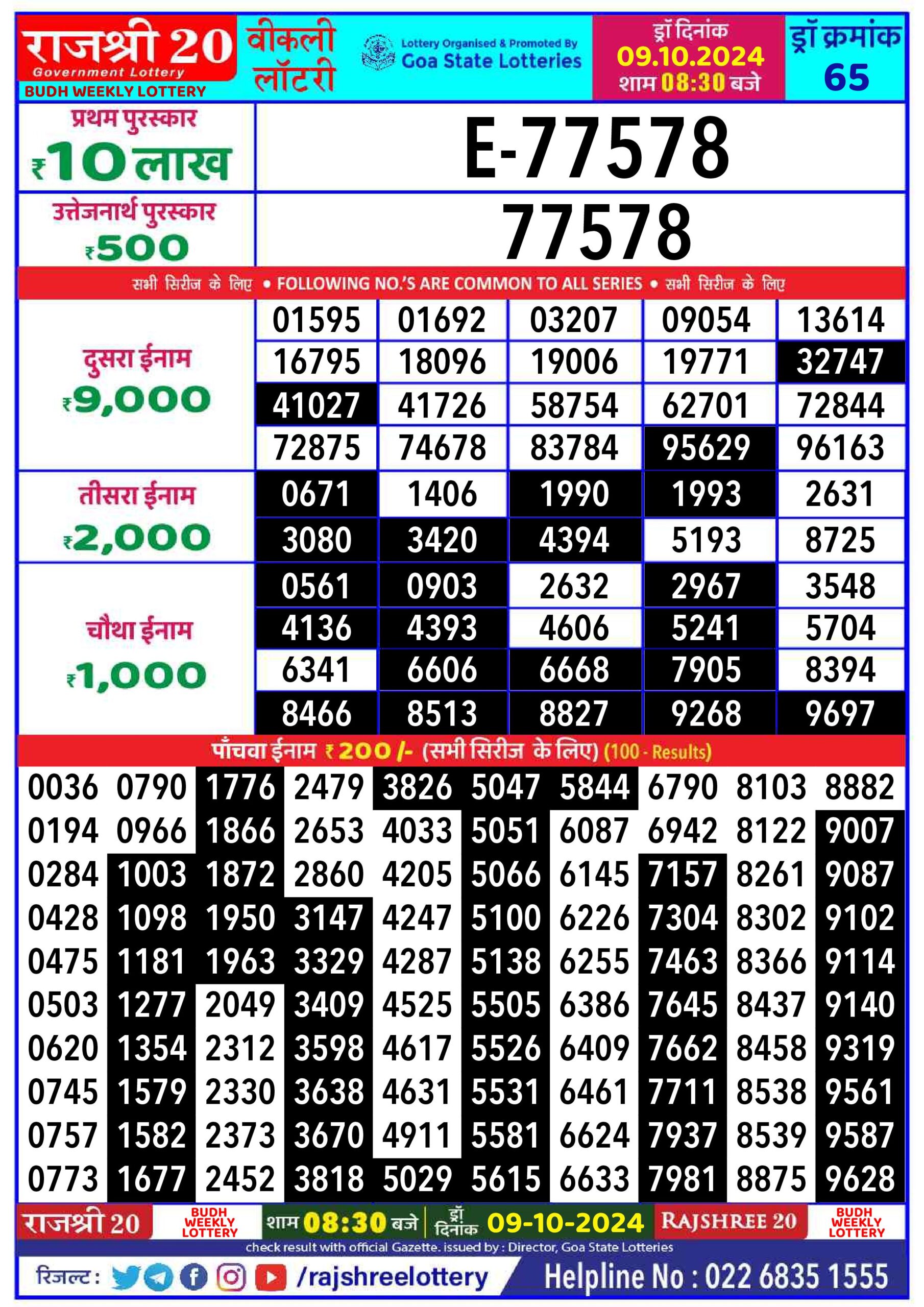 rajshree 20 lottery result 8:30pm