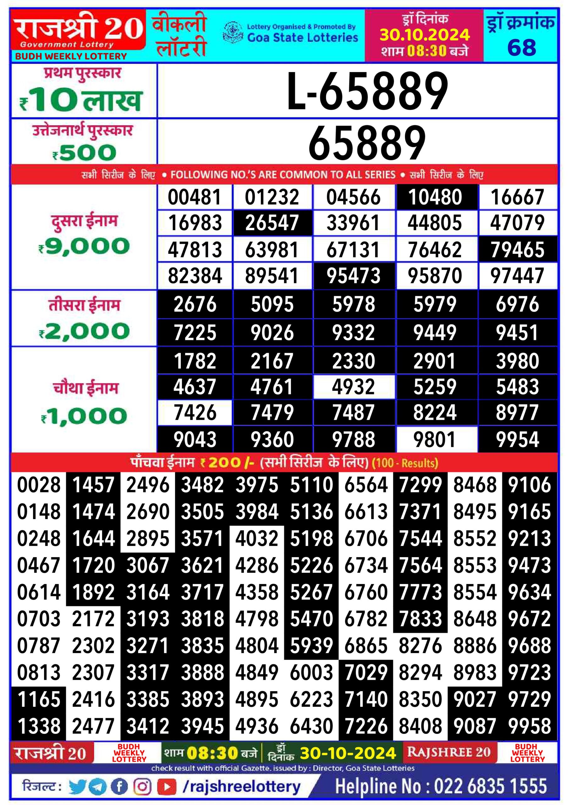 rajshree 20 lottery result 8:30pm