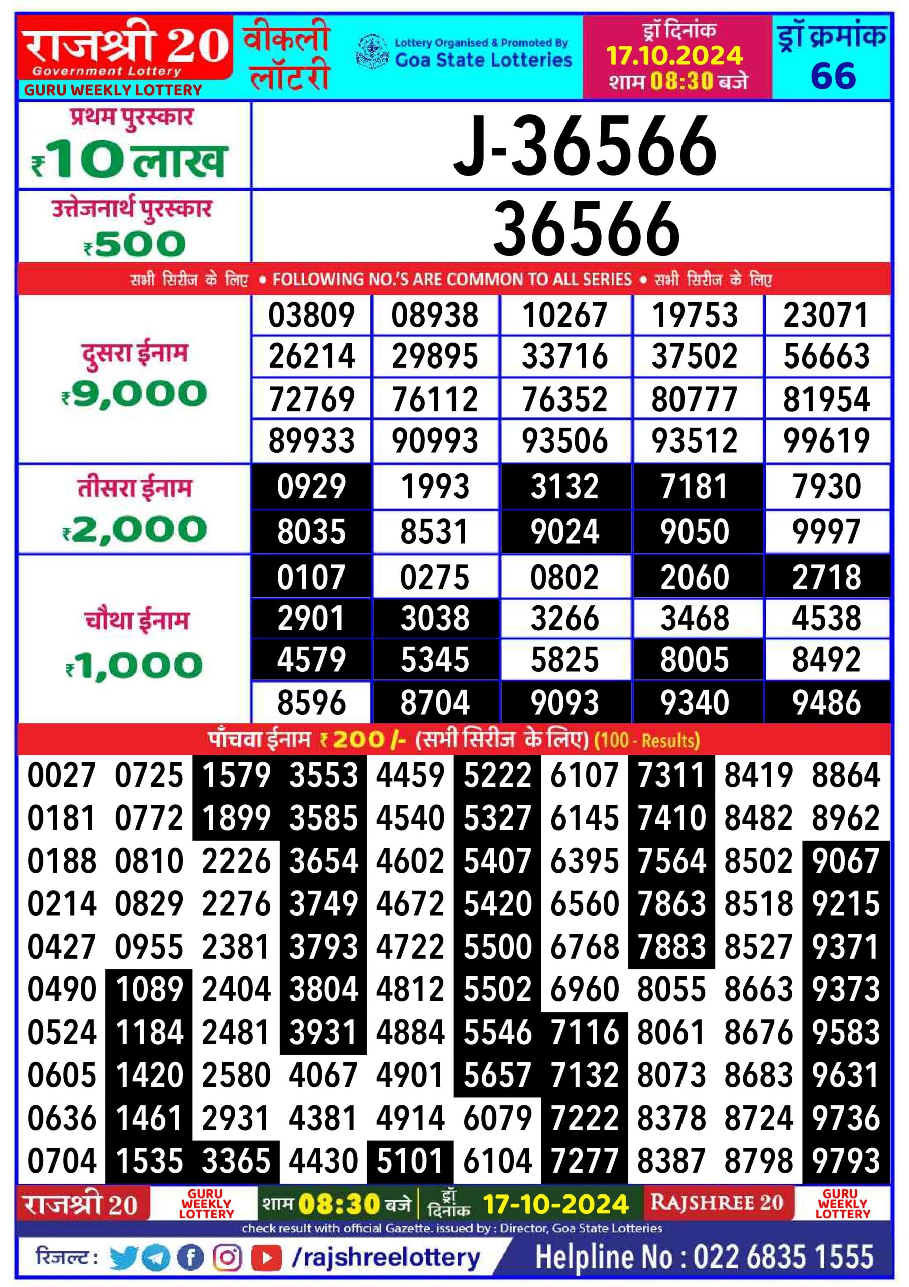 rajshree 20 lottery result 8:30pm