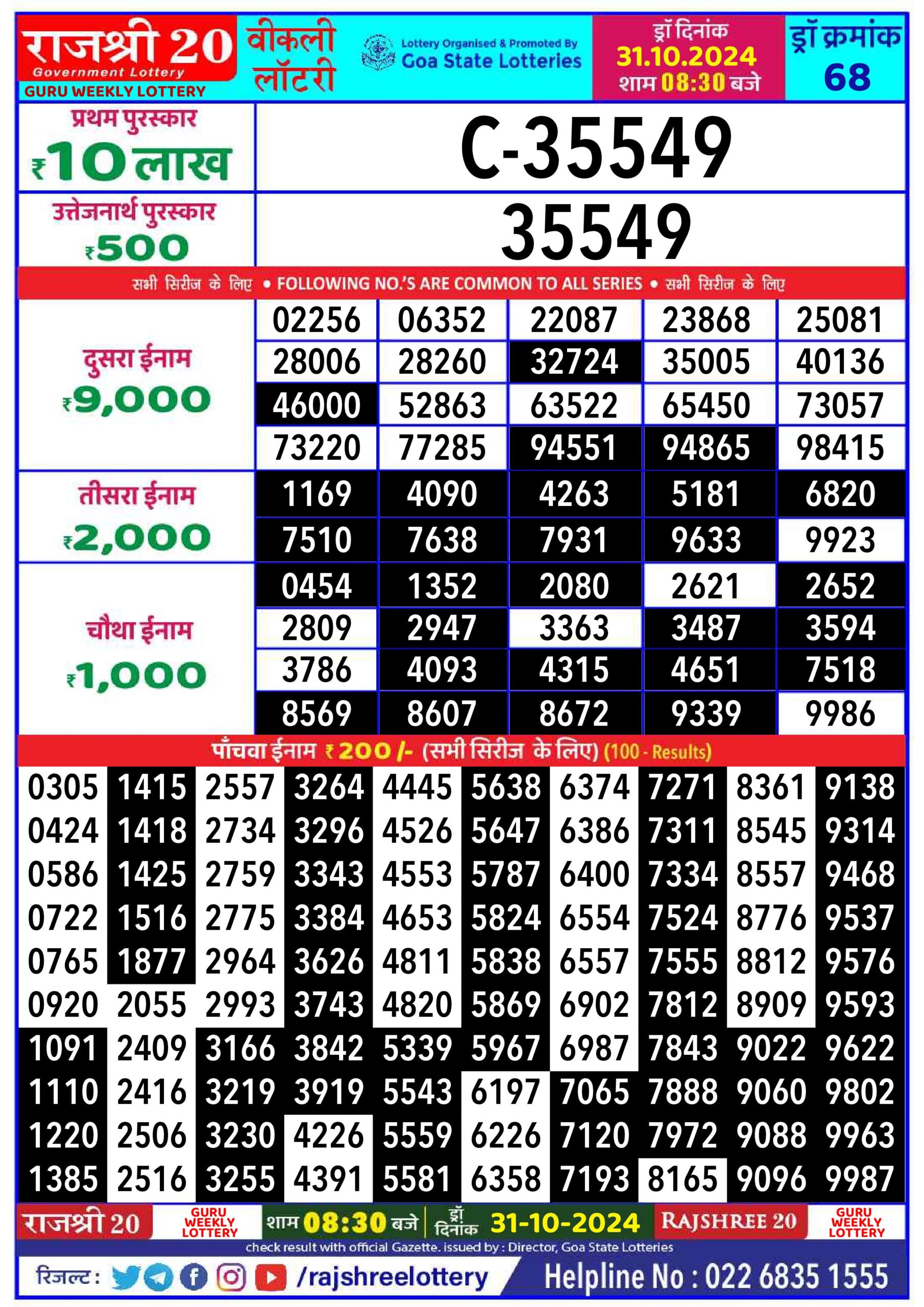 rajshree 20 lottery result 8:30pm