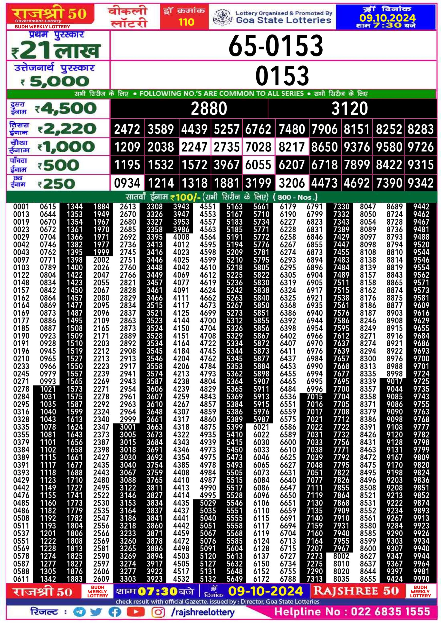 rajshree 50 lottery result 7:30pm