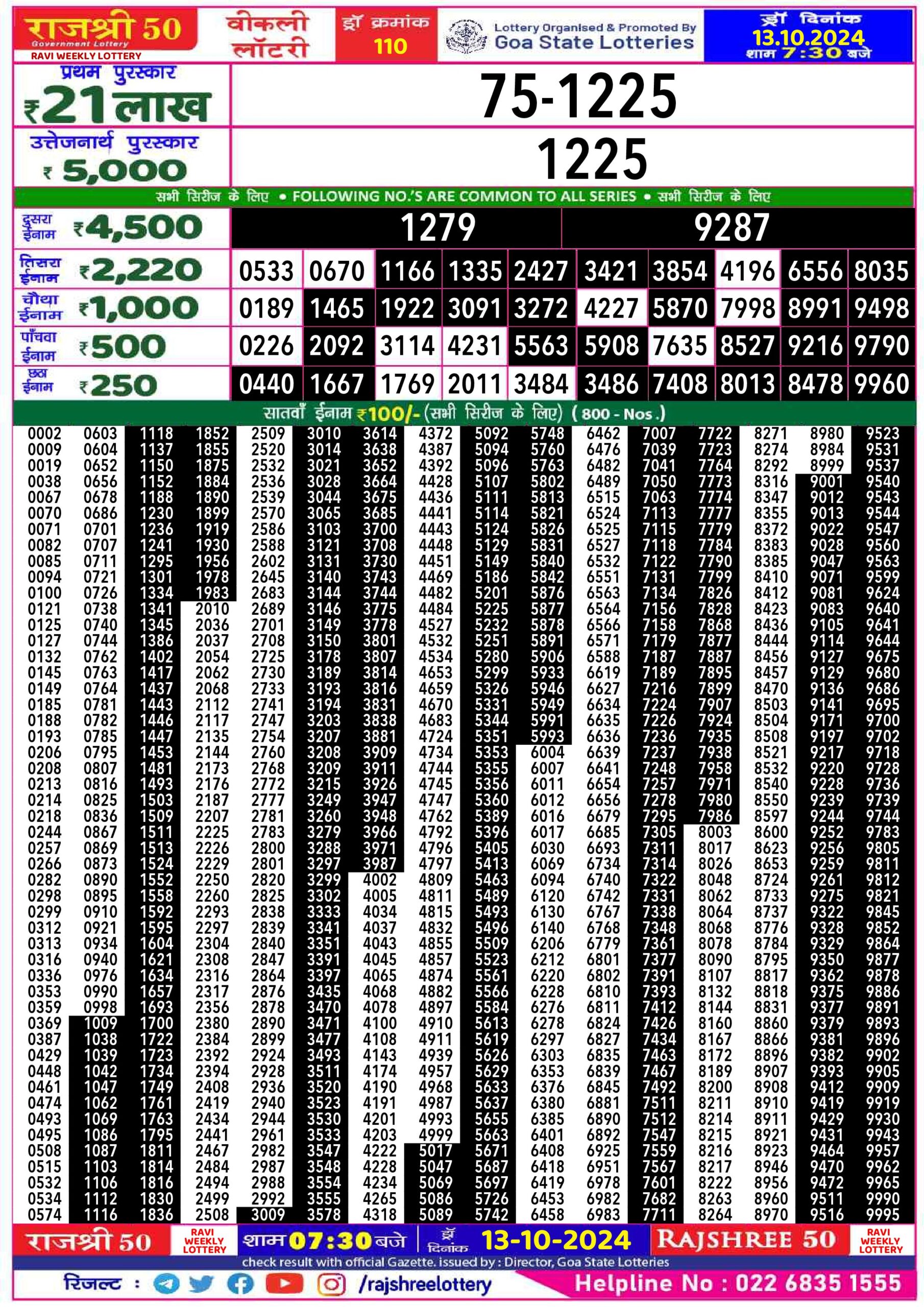 rajshree 50 lottery result 7:30pm