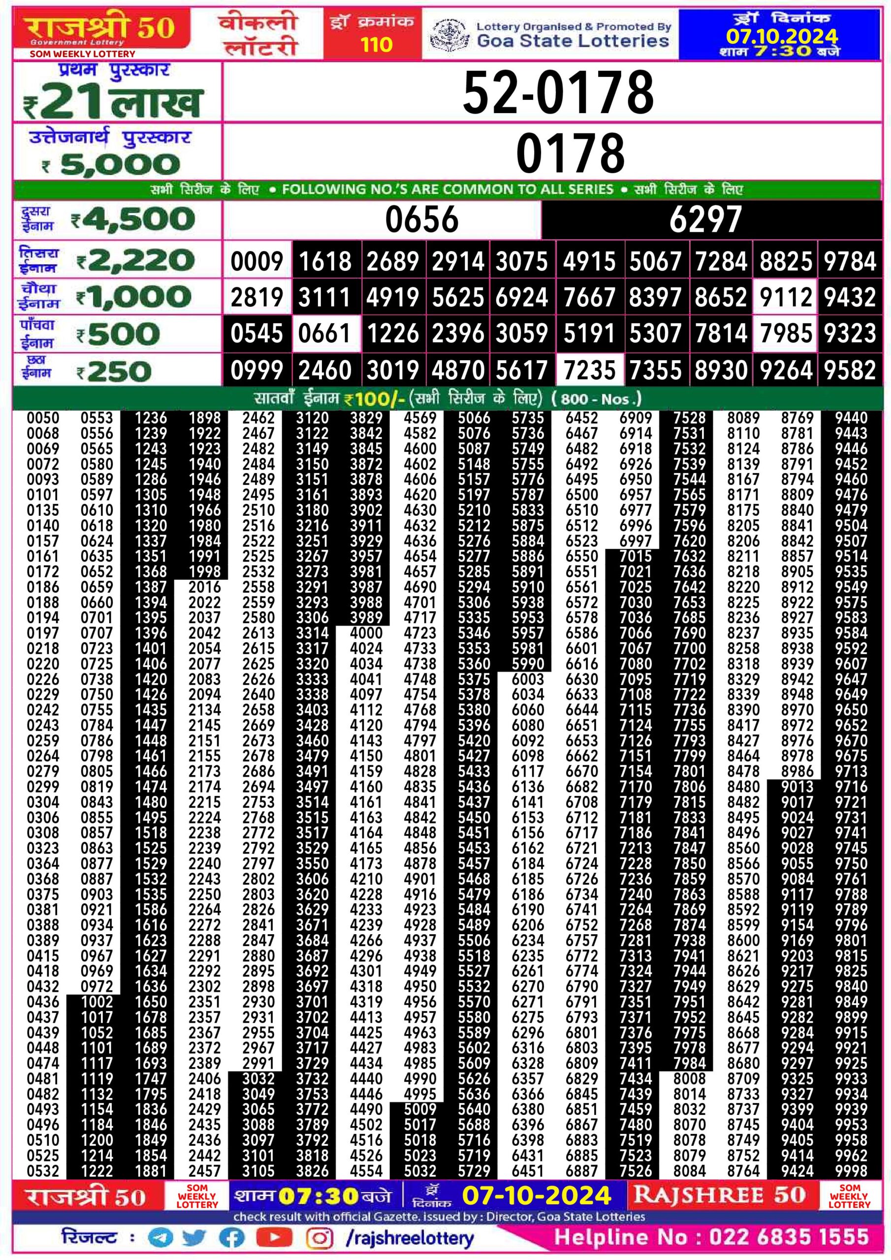 rajshree 50 lottery result 7:30pm