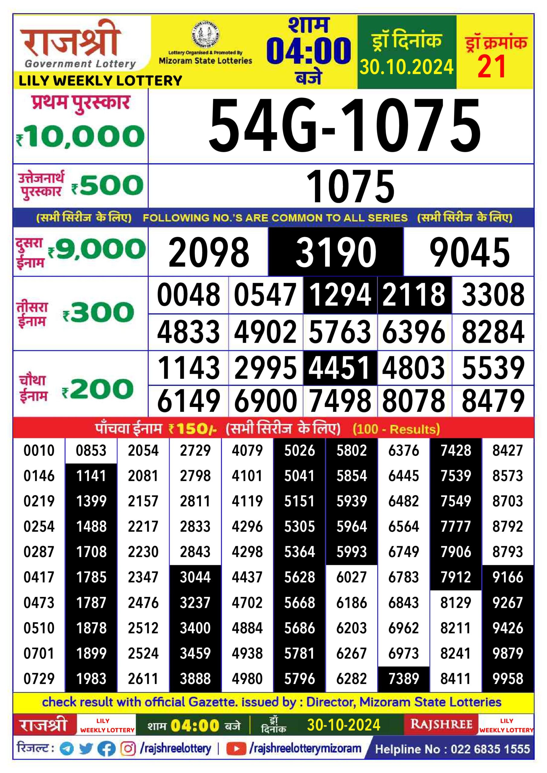 rajshree lottery result 4pm