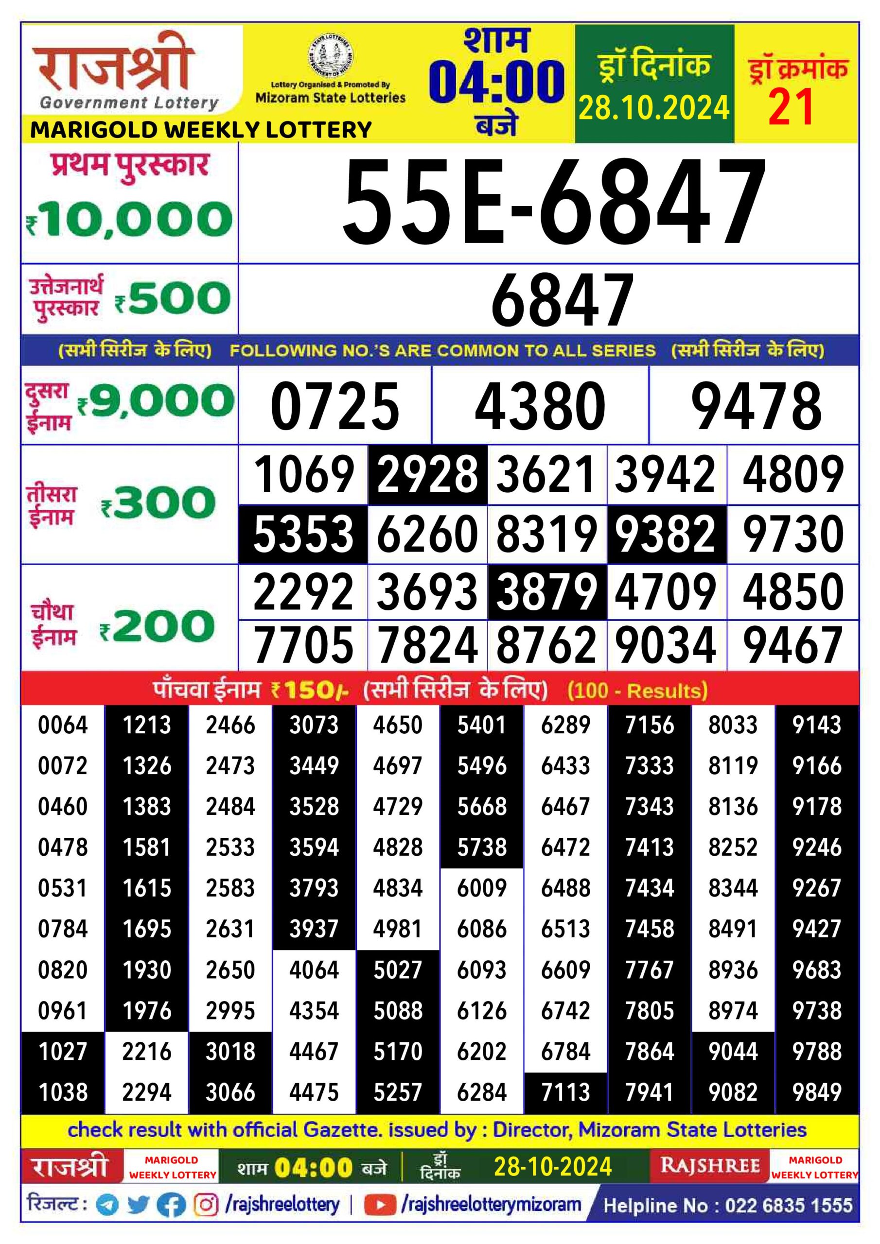 rajshree lottery result 4pm