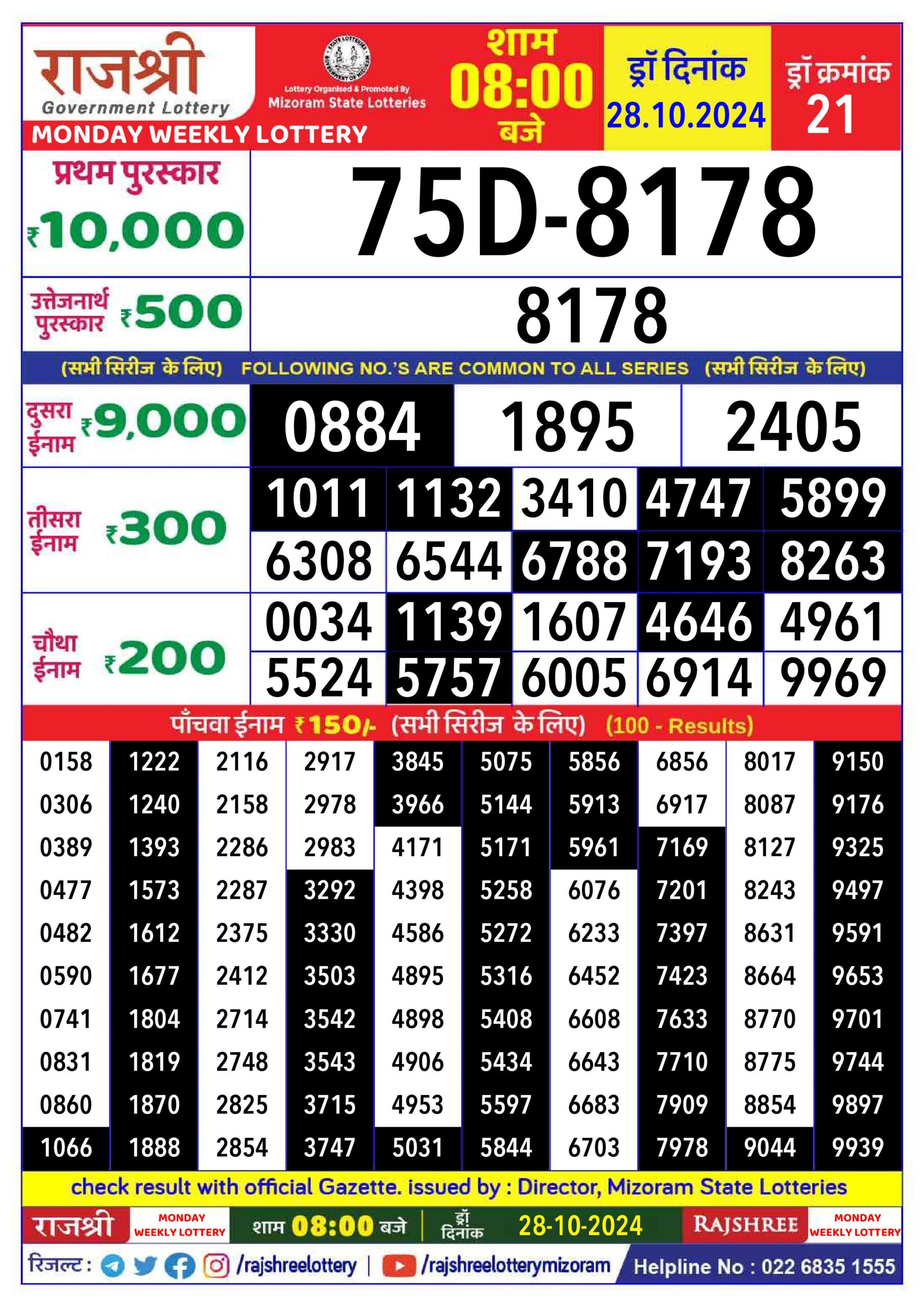 rajshree lottery result 8pm