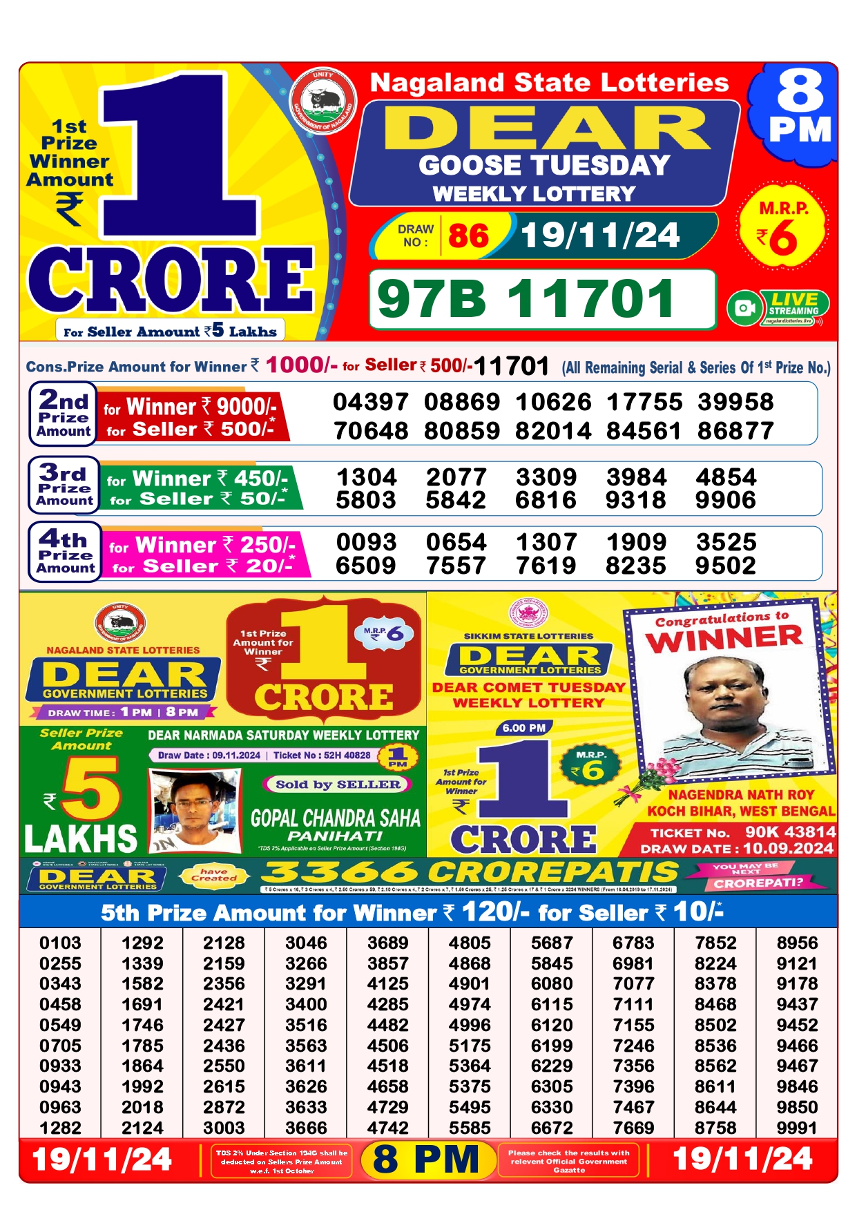 dear lottery result yesterday 8pm or nagaland state lottery result yesterday 8pm