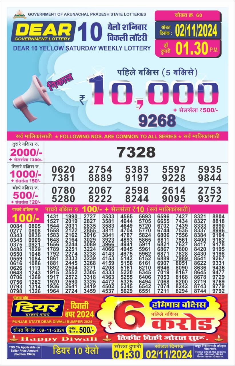 dear 10 weekly lottery result 1:30pm