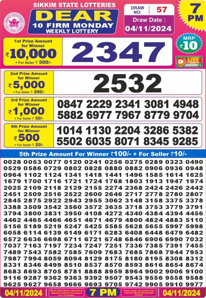 dear 10 weekly lottery result 7pm