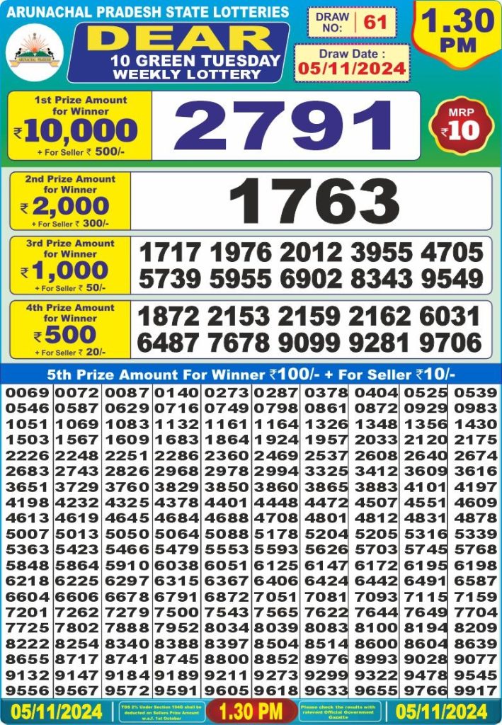 dear 10 weekly lottery result 1:30pm