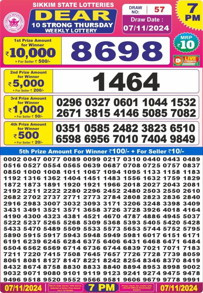 dear 10 lottery result 7pm