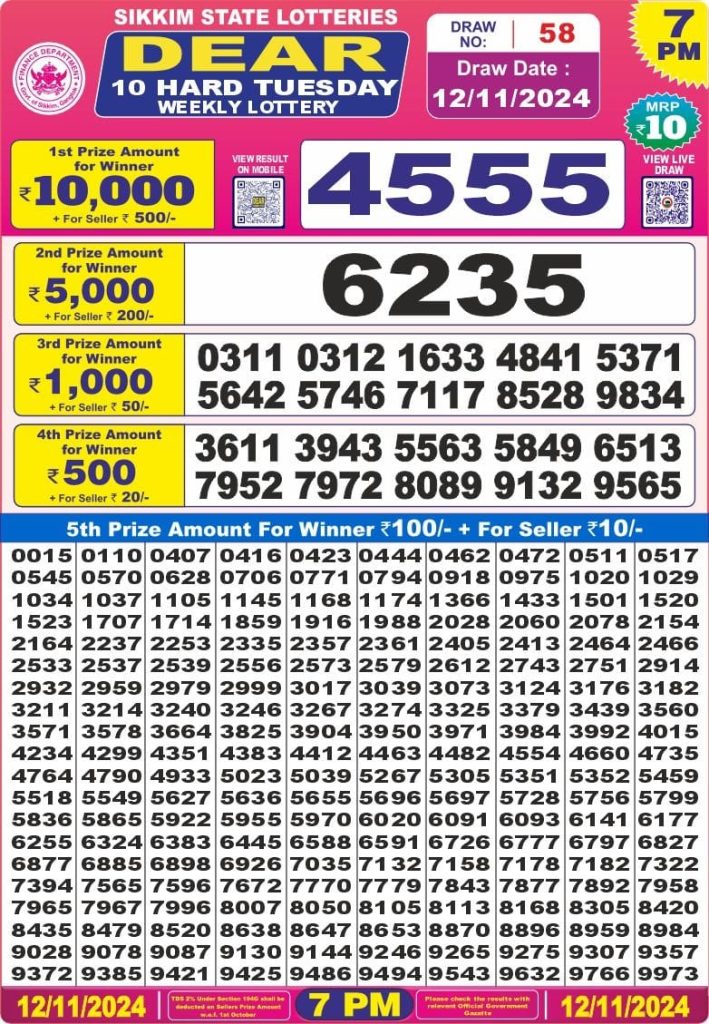 dear 10 lottery result 7pm