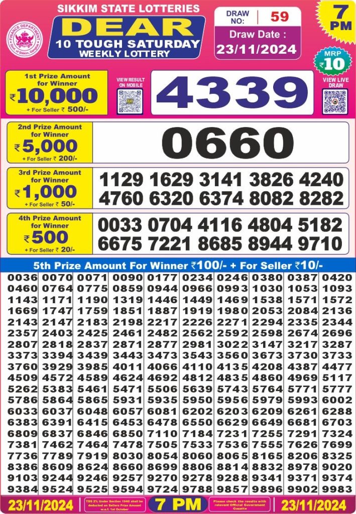 dear 10 lottery result 7pm