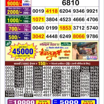 golden star weekly lottery result 9pm