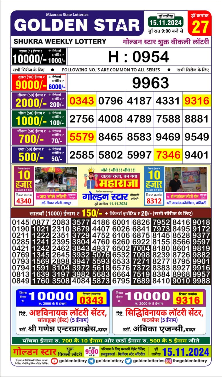 golden star lottery result 9pm