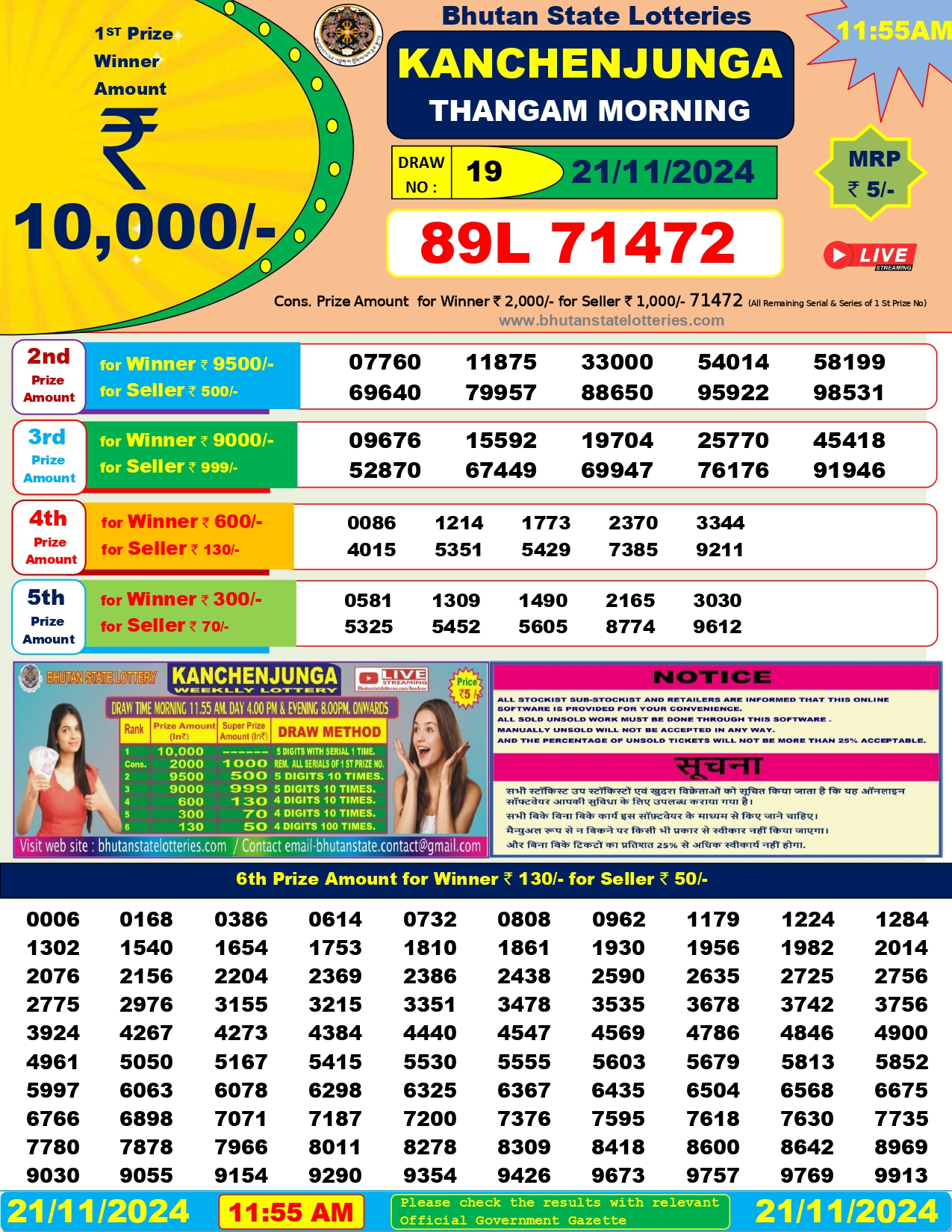 bhutan lottery 11:55am