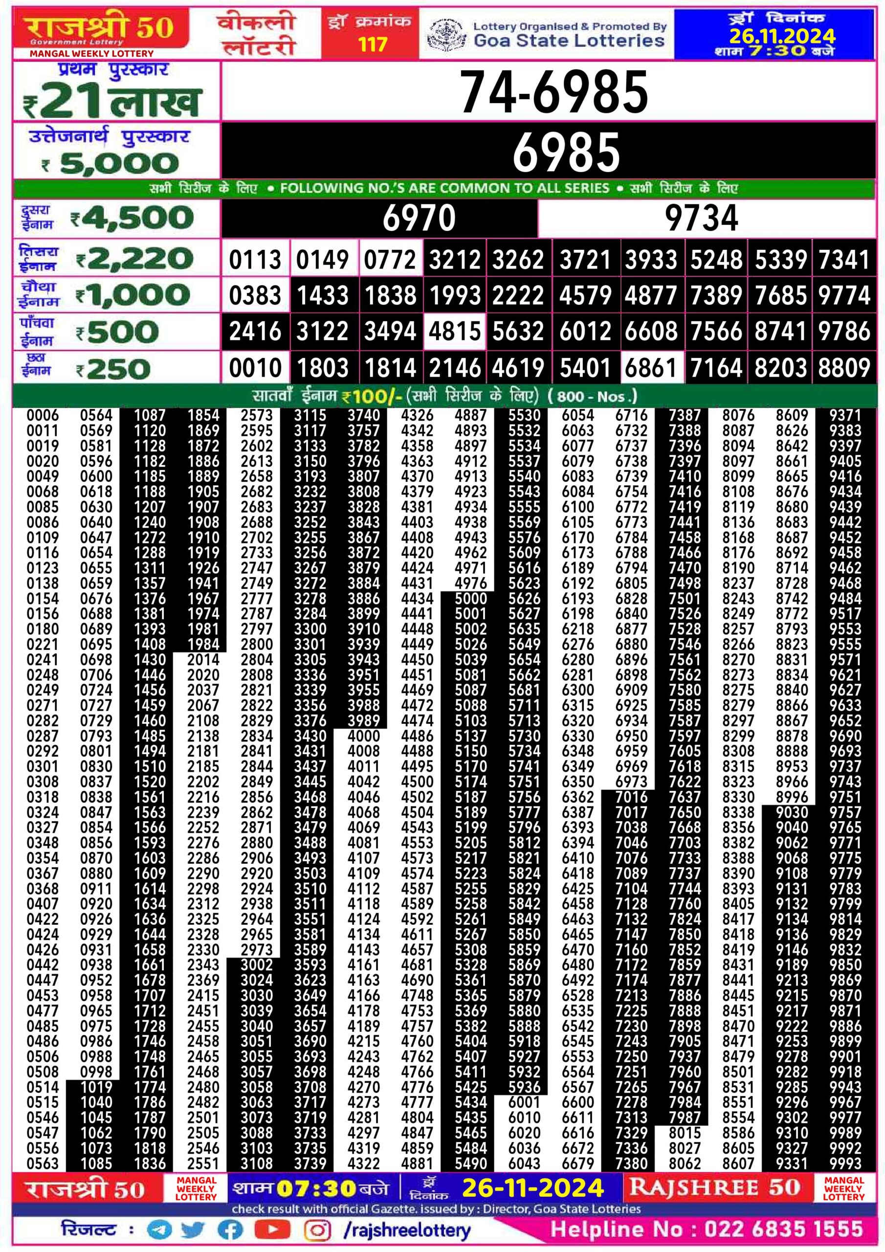 rajshree 50 Mangal weekly lottery