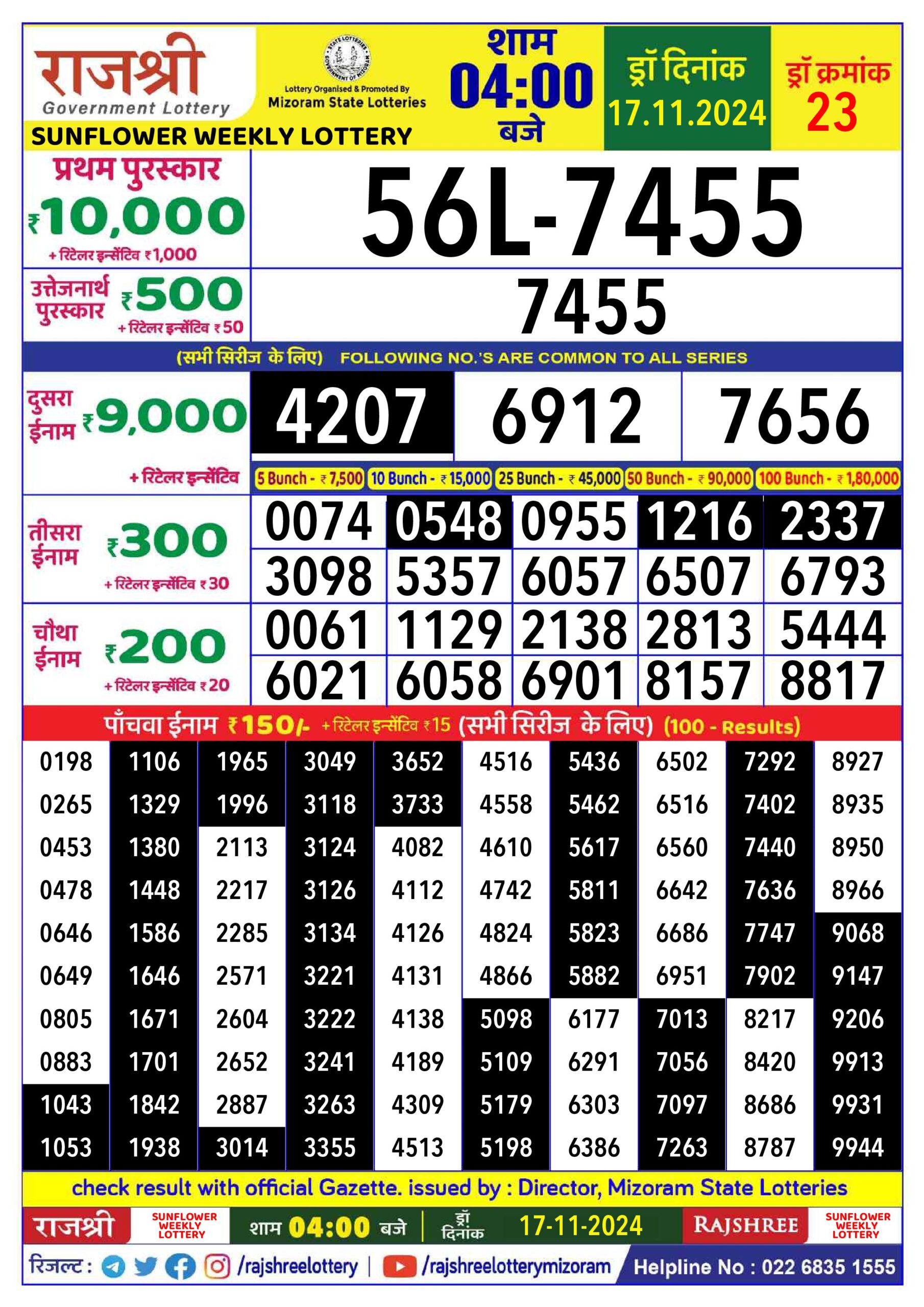 rajshree lottery result 4pm