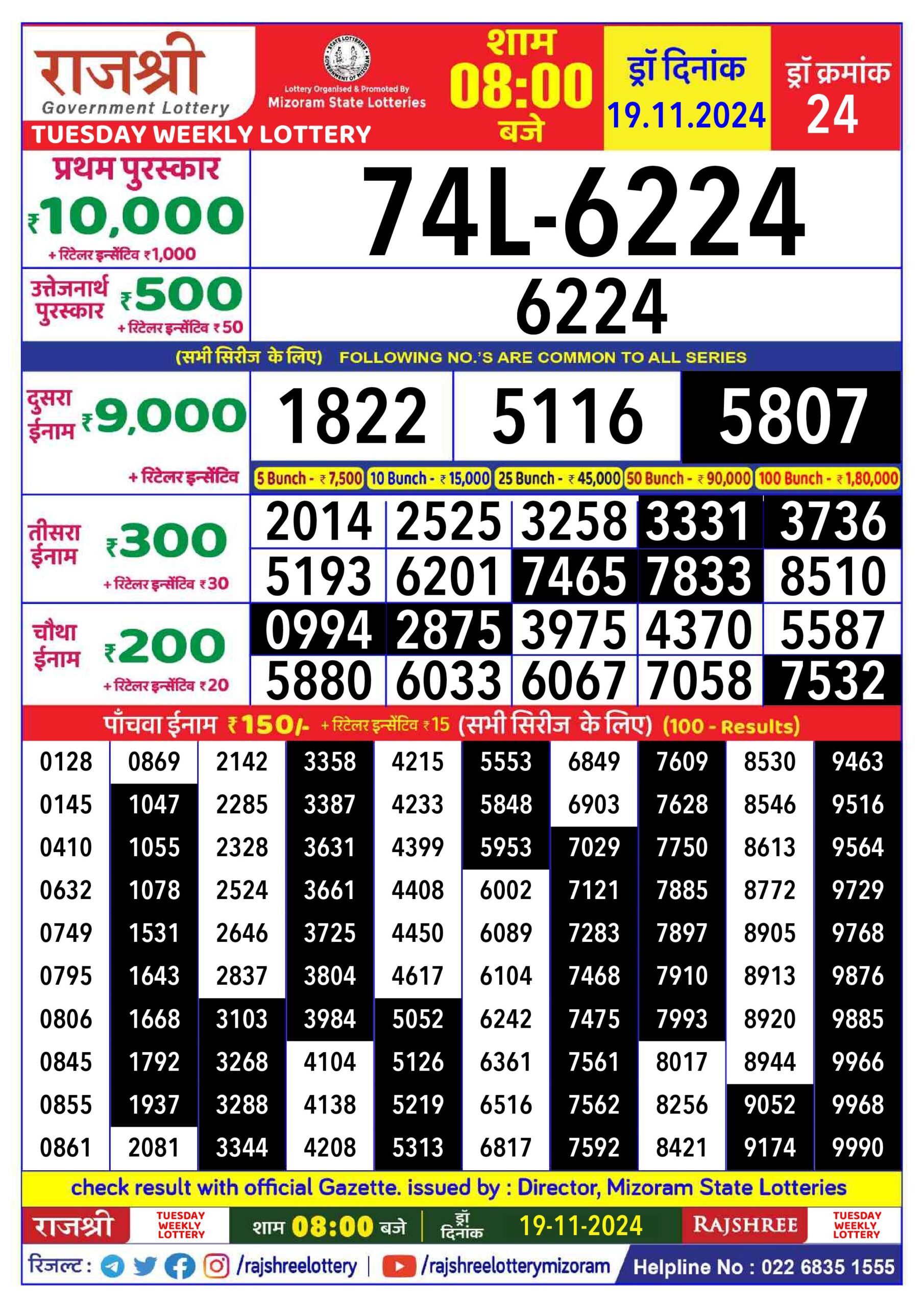 rajshree lottery result 8pm