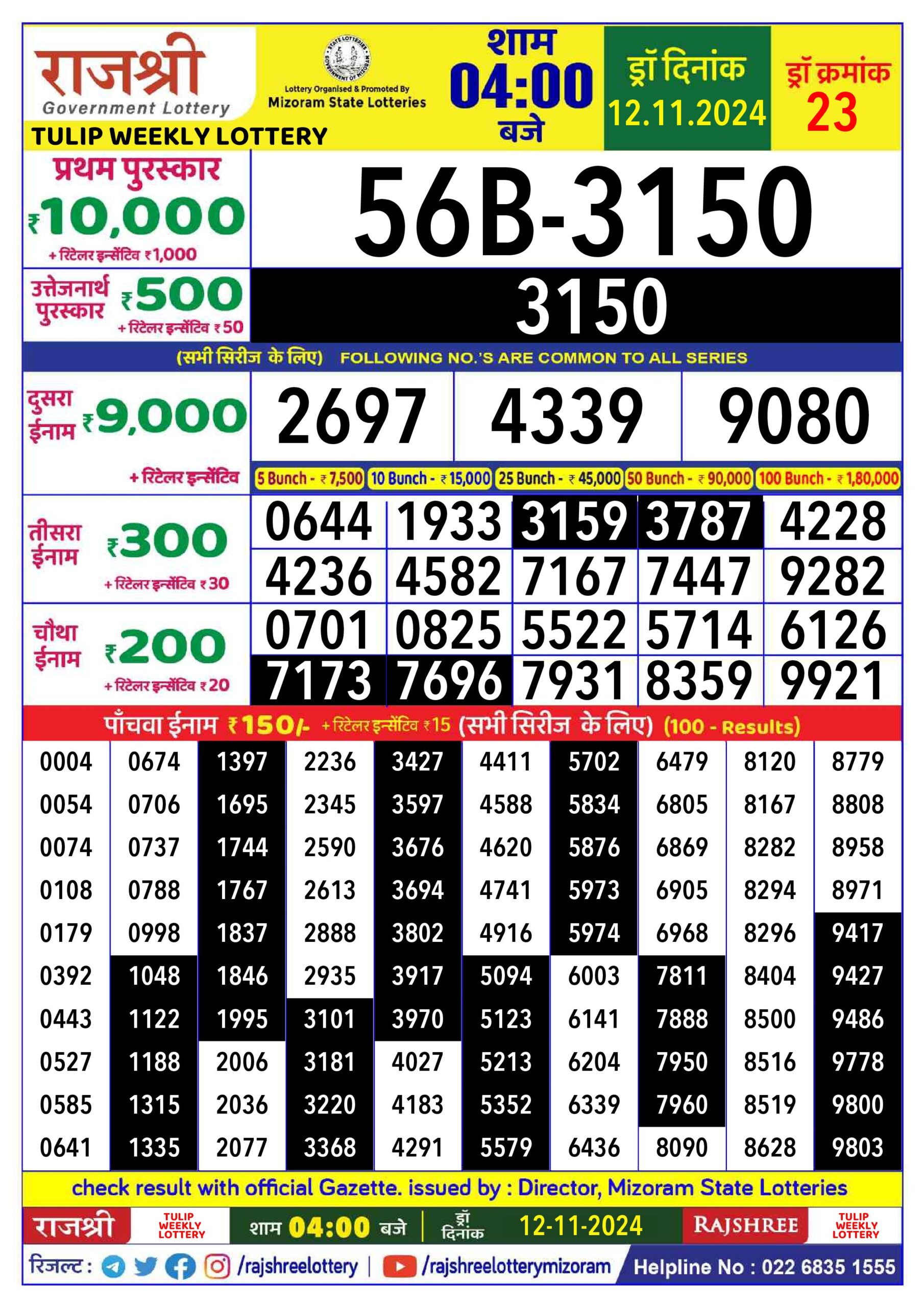 rajshree lottery result 4pm