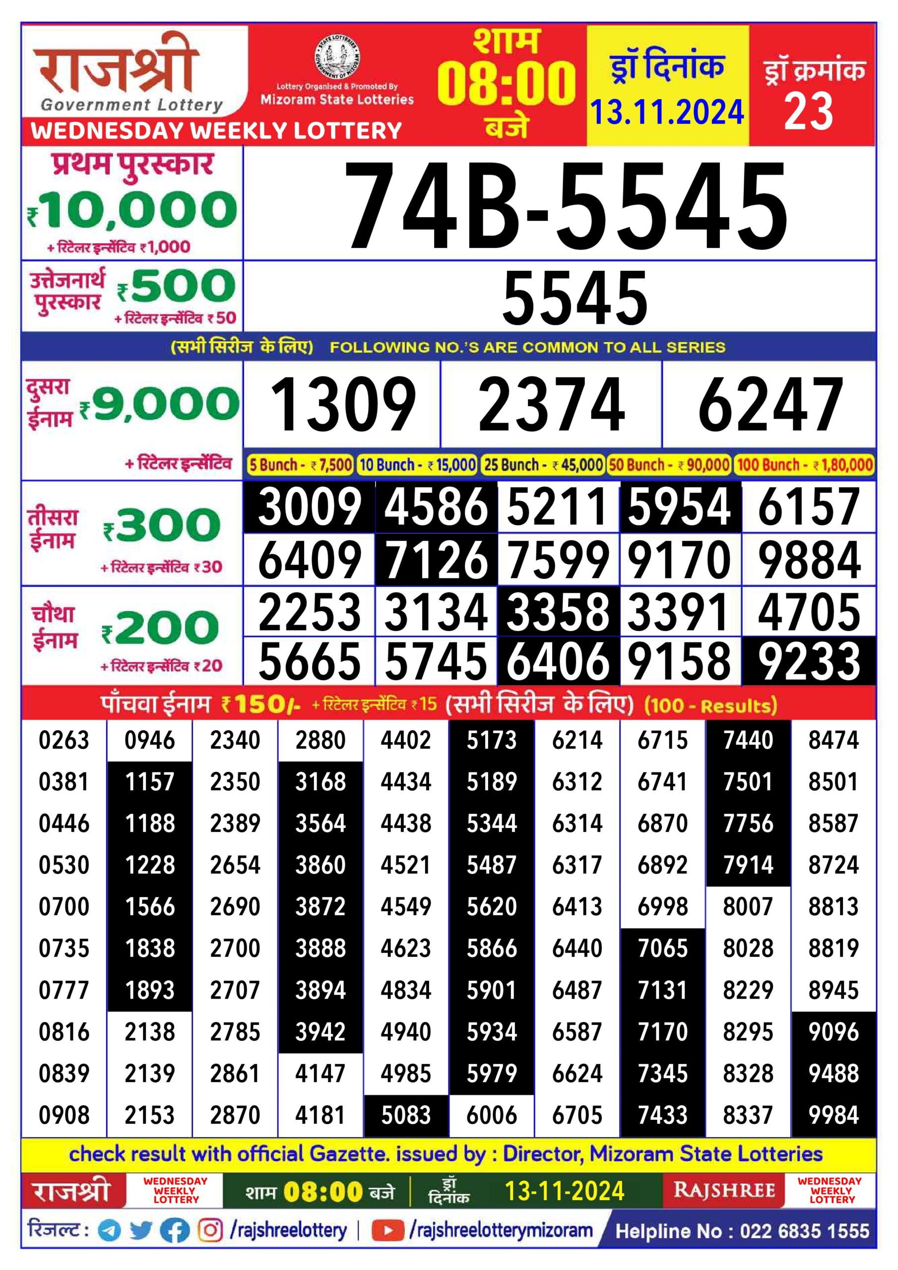 rajshree lottery result 8pm