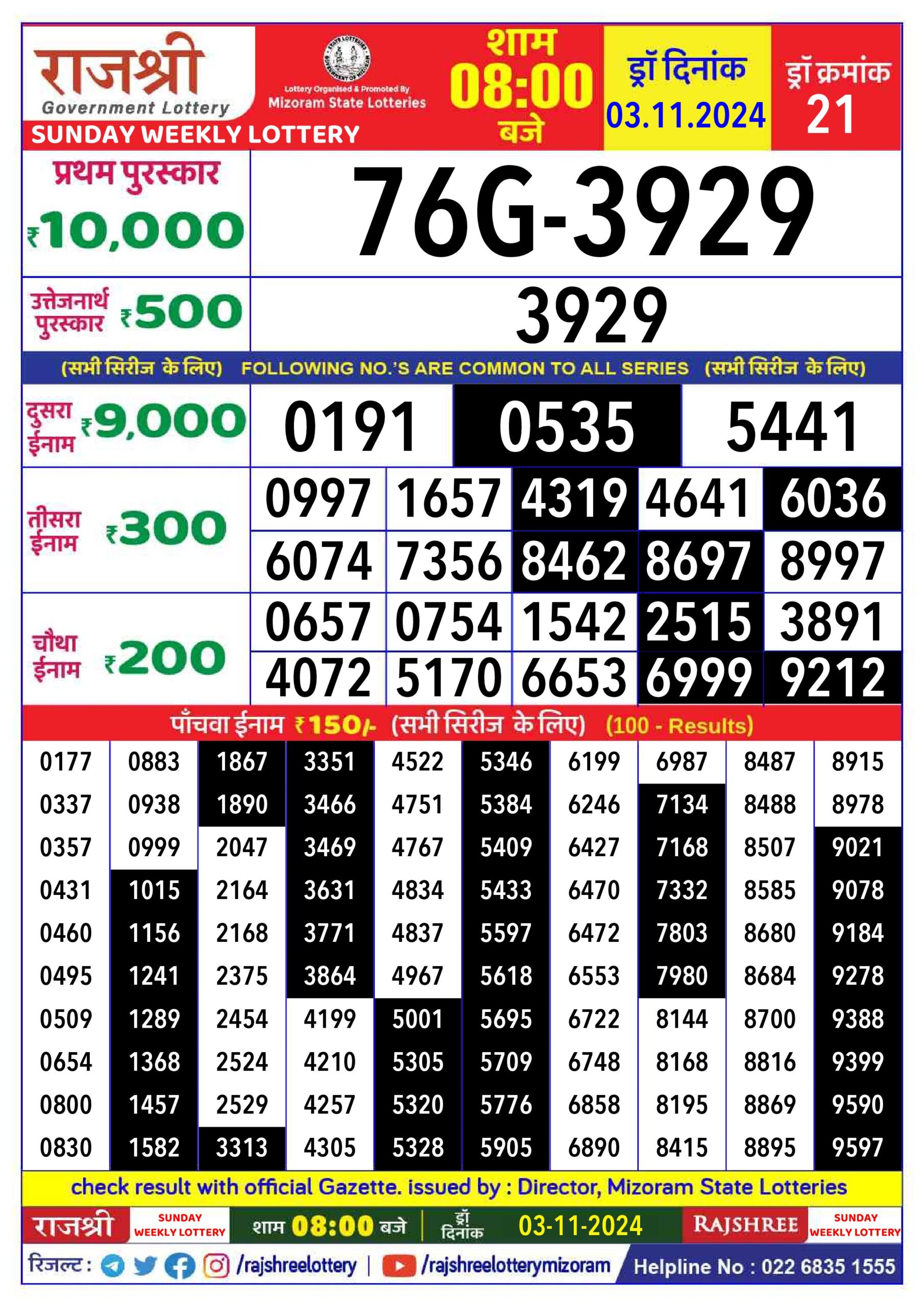 rajshree lottery result 8pm