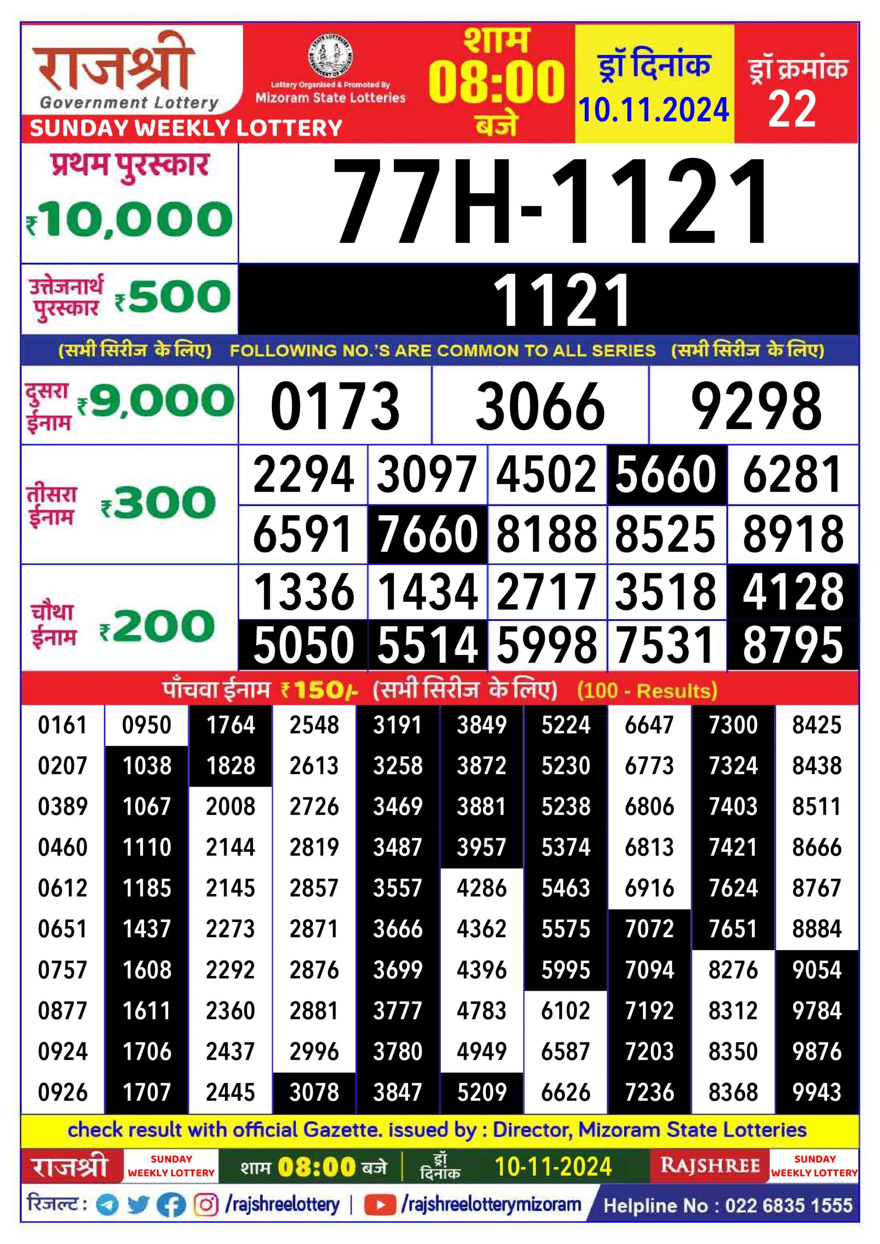 rajshree lottery result 8pm