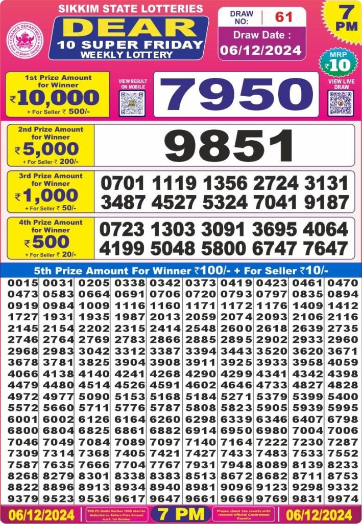 sikkim state lottery dear 10