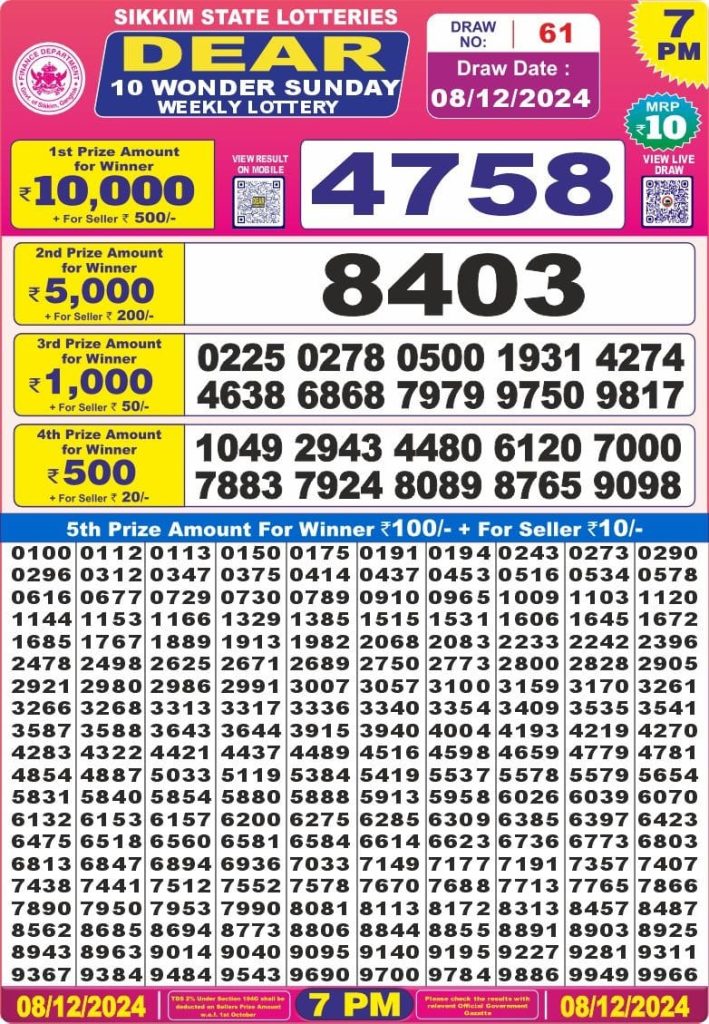 sikkim state lottery dear 10