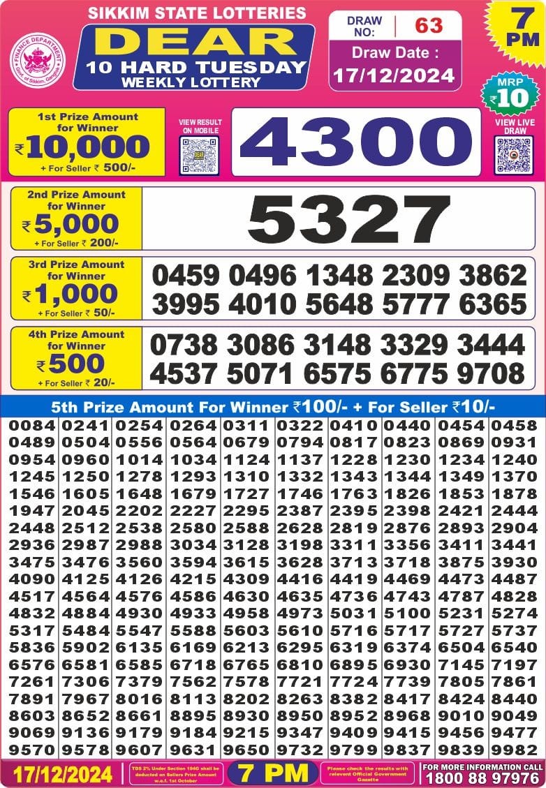 sikkim state lottery dear 10