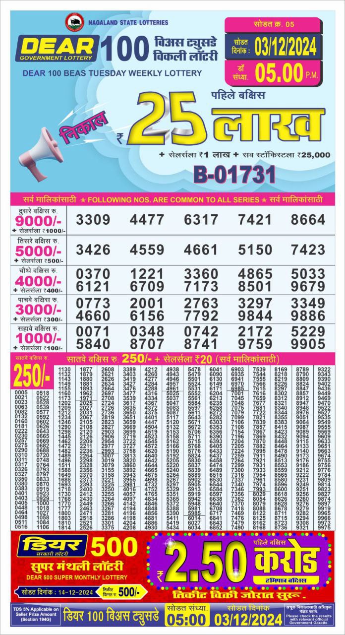 nagaland state lottery dear 100