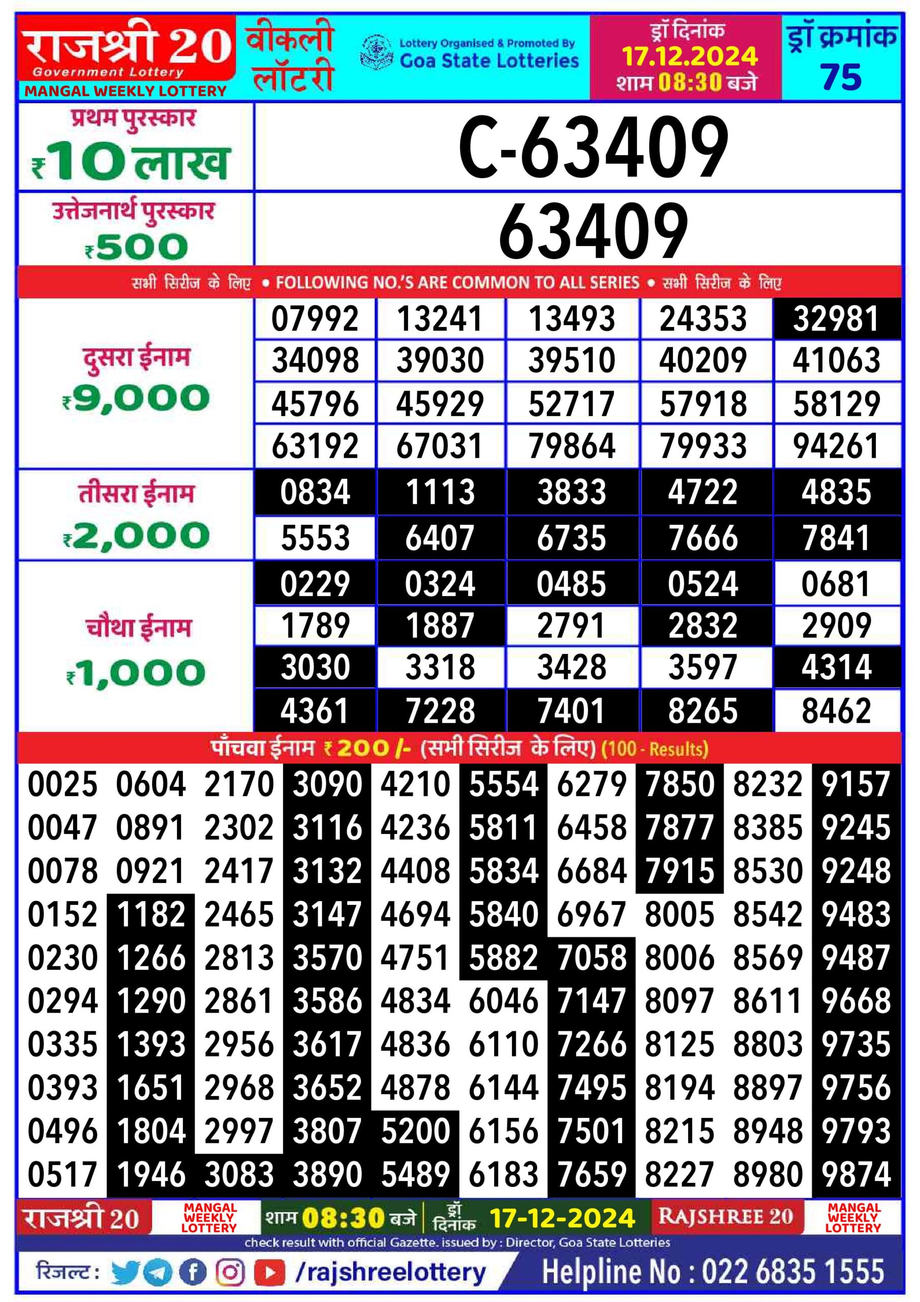 rajshree 20 lottery result - rajshree 20 Mangal weekly lottery