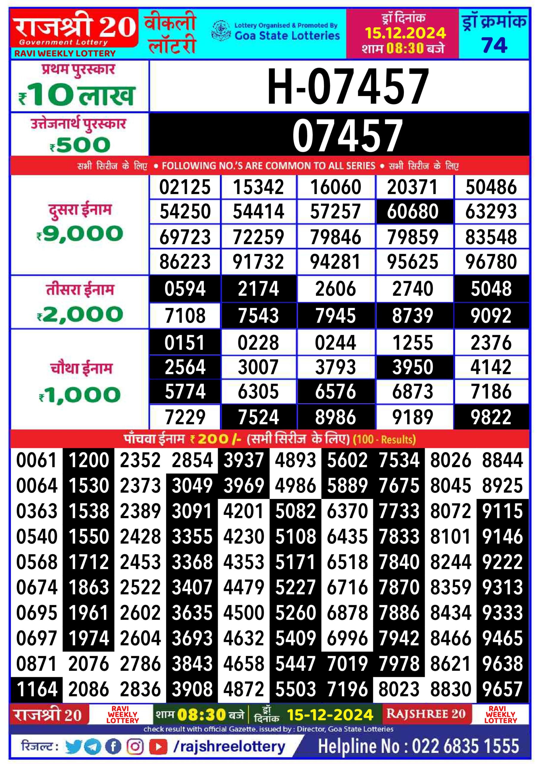 rajshree 20 Ravi weekly lottery