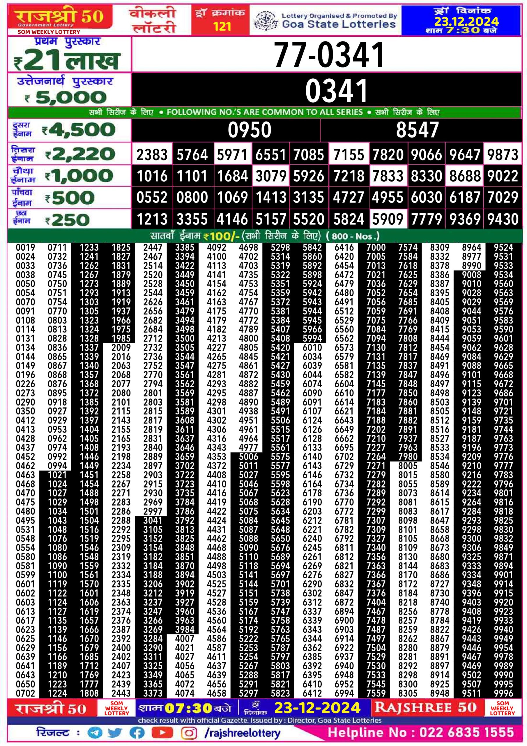 rajshree 50 som weekly lottery