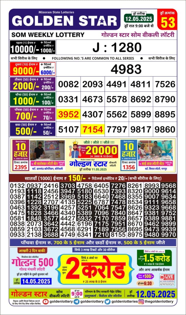golden star lottery 9pm