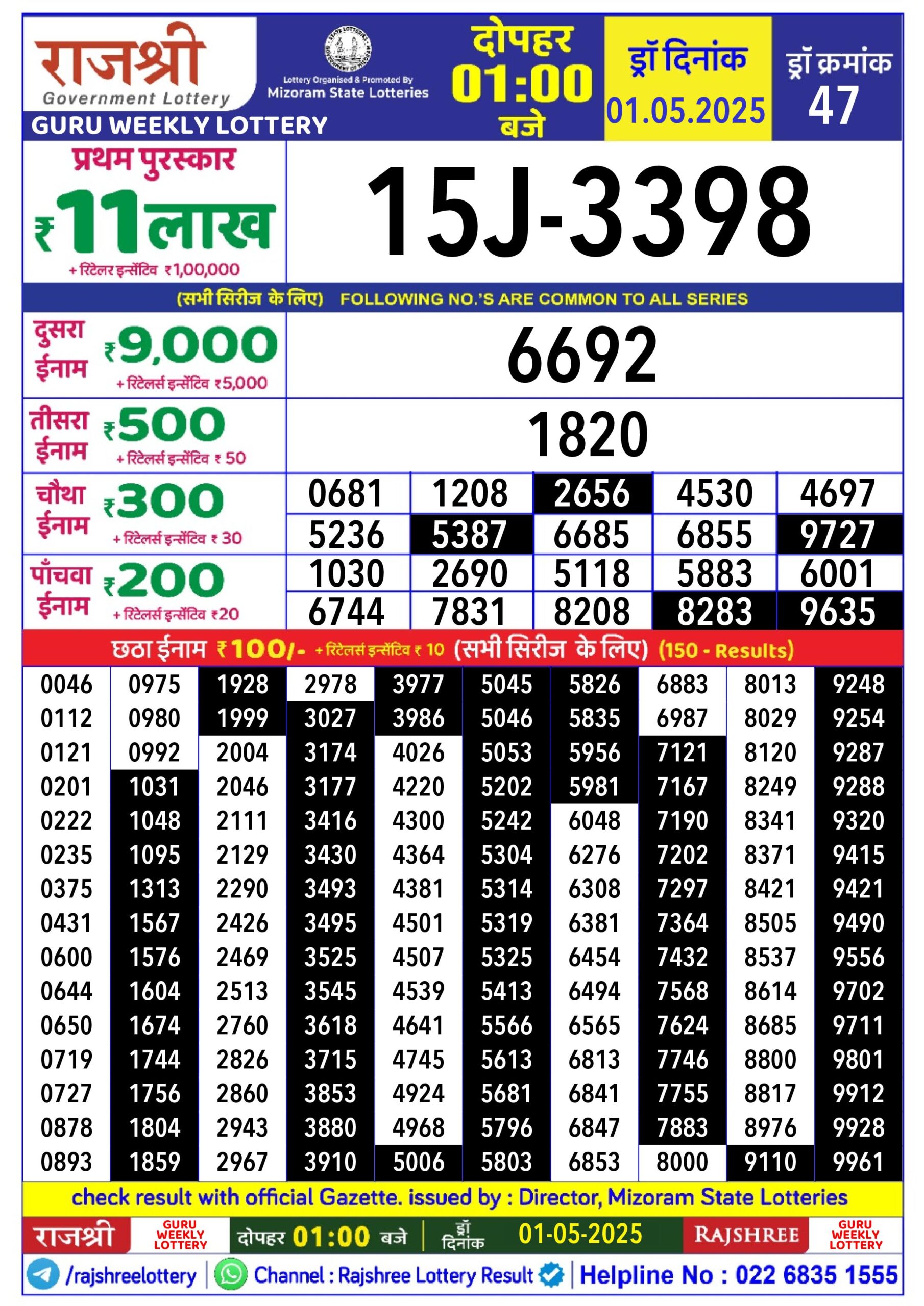 rajshree lottery 1pm